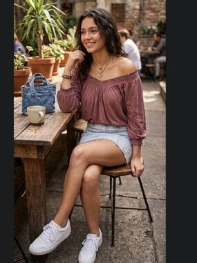 Maurices Dusty Rose V-Neck Smocked Trim Blouse